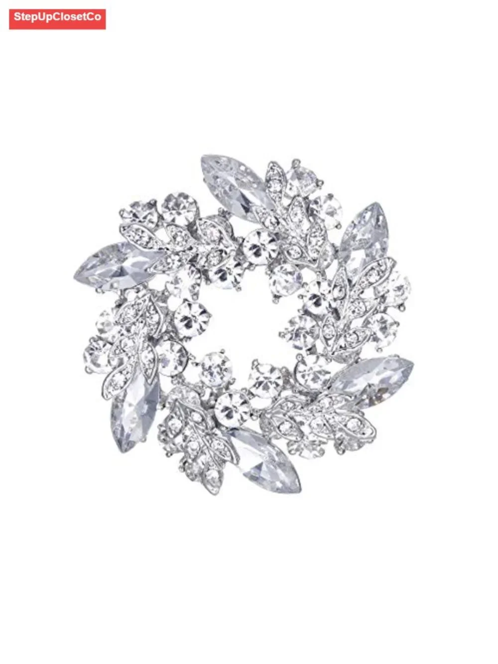 Austrian Crystal Flower Wreath Brooch Pin for Women Bridal Wedding Accessory